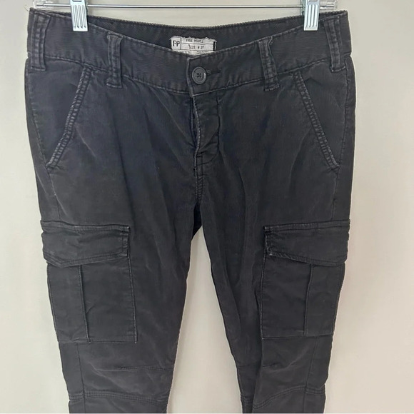 Free People Y2K Dark Grey Corduroy Zipper Cargo Pants Size 27 - Picture 2 of 6